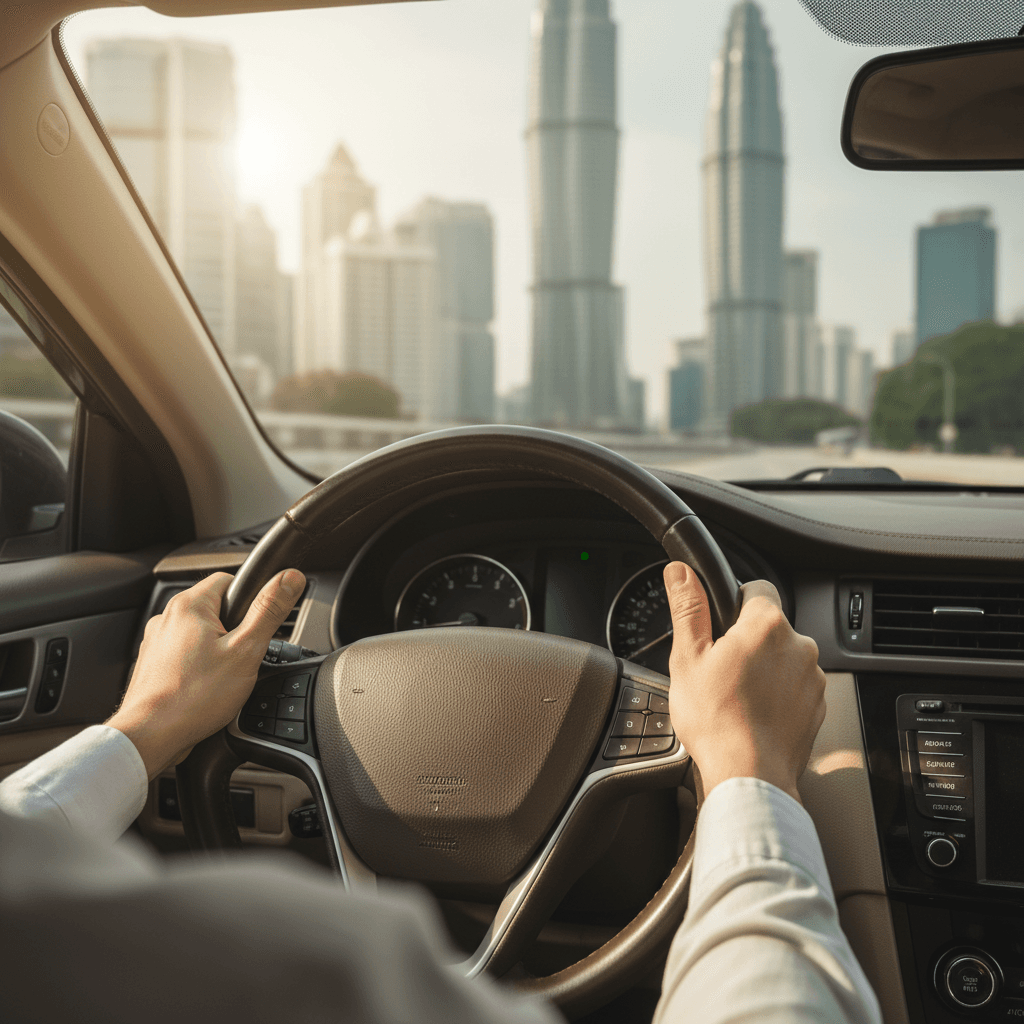 Professional driver at steering wheel